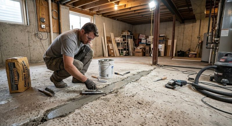 Cracked Basement Floor Repair in Somerville, MA